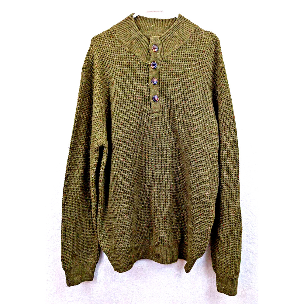 Alesbury sz L Mock Neck Henley Sweater green with colorful specks 0033